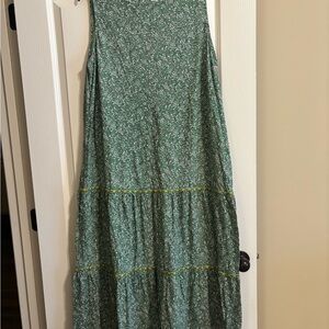 Green Floral Sleeveless Maxi Dress